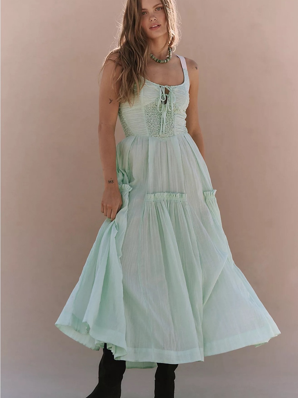 Free People Mint Green Lace-Up Maxi Dress